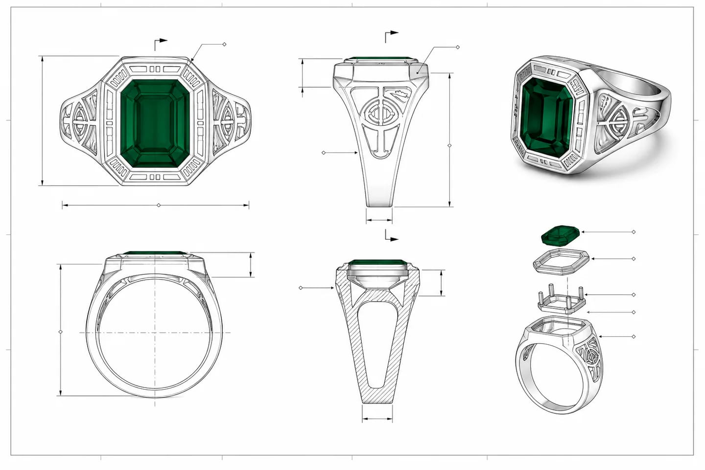 Jewelry technical layout example