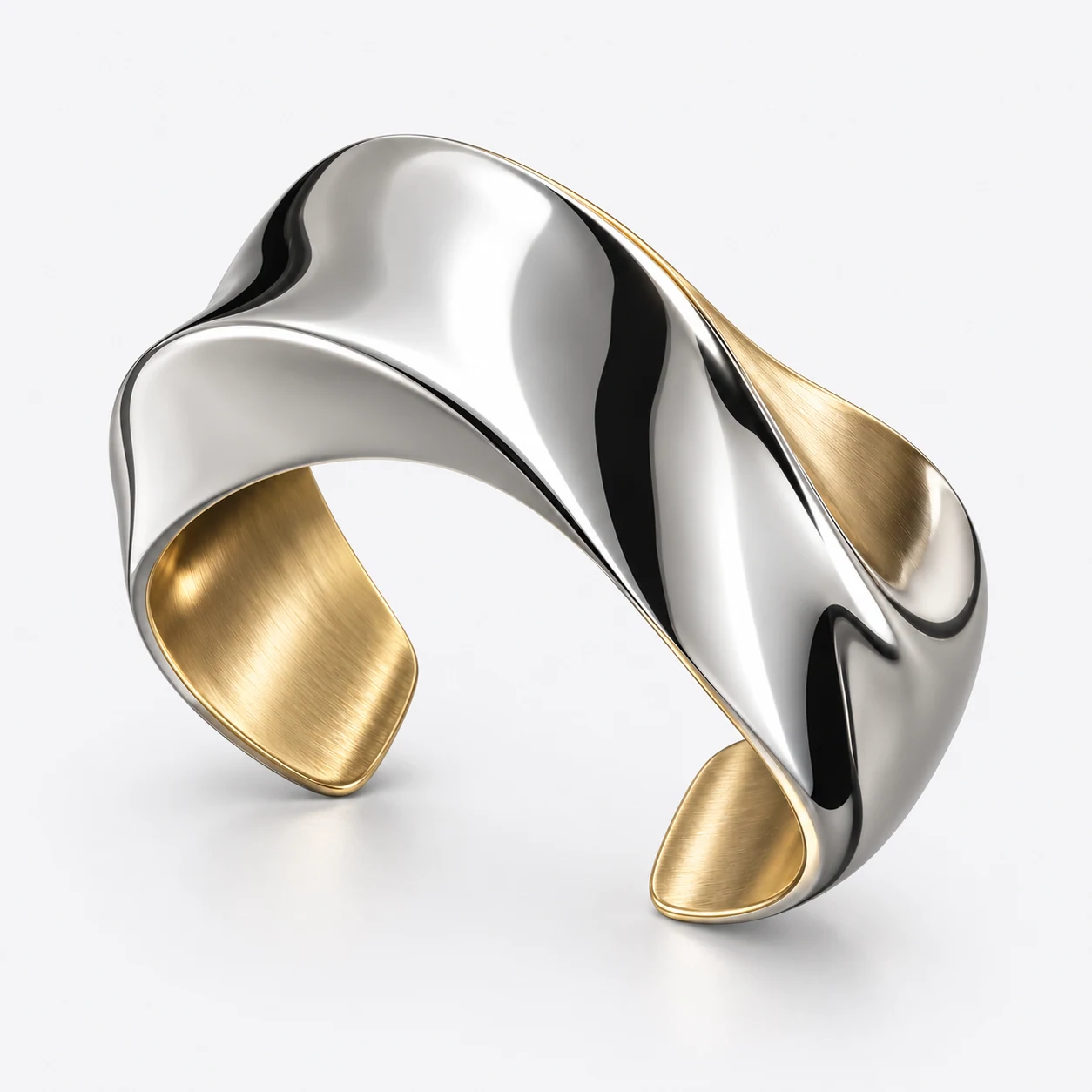 Sculptural silver and gold cuff — digital form concept