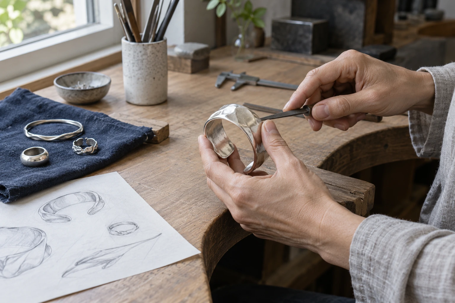 The precision and care of jewelry finishing, visual concept